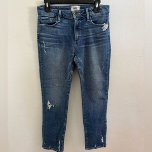 PAIGE High Rise Distressed Blue Jeans